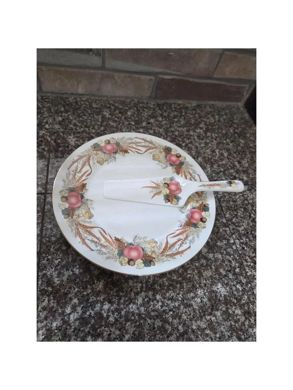 Andrea by Sadek Autumn Cornucopia Cake Plate with Server 1992